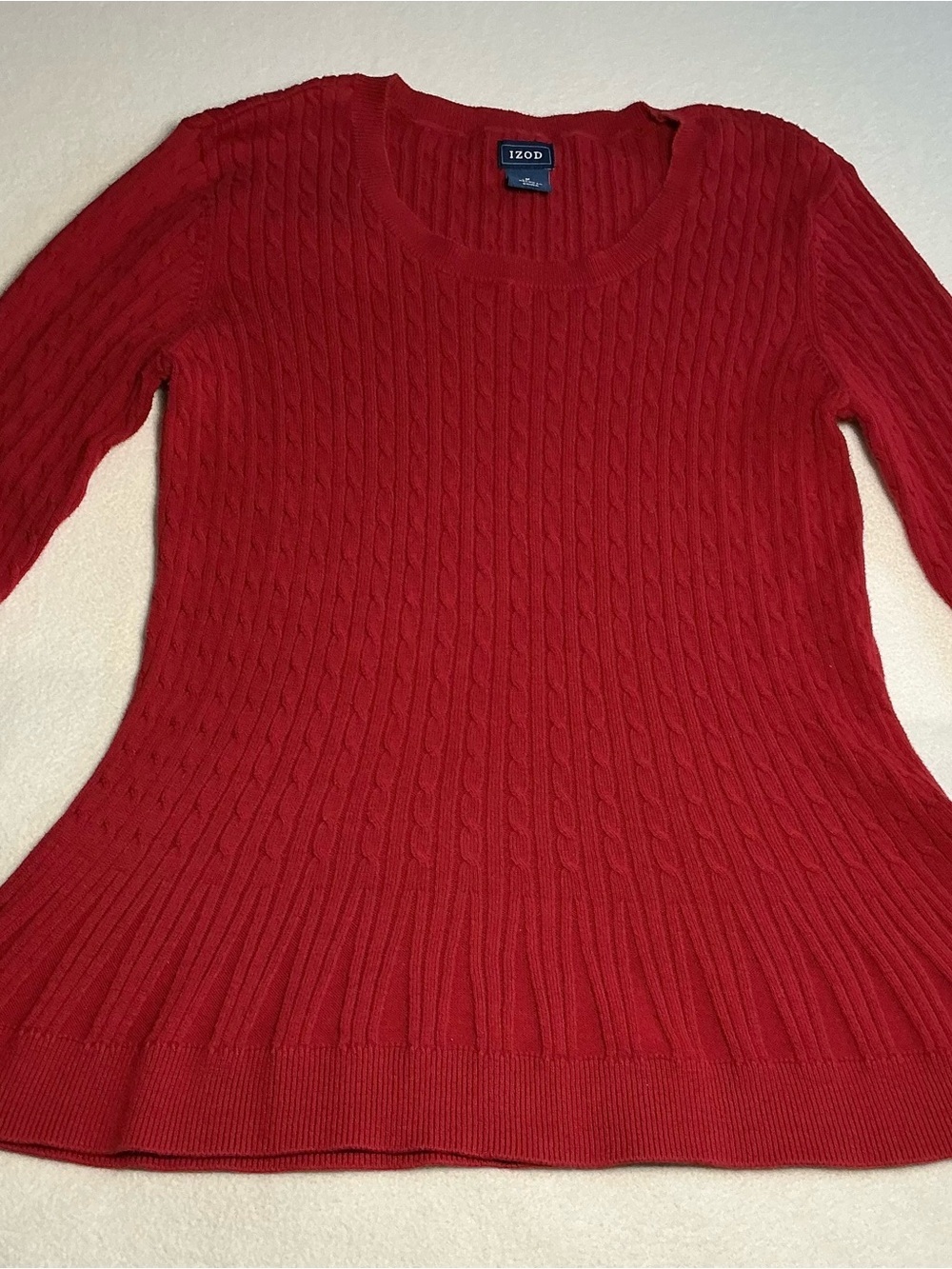 Red Cable-Knit 100% cotton Peplum minimalist Sweater - Picture 2 of 9
